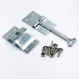 Guoord 1 Set RV Trailer 4 Inches T-Style Entry Door Holder Catch with Stainless Steel Screws, Zinc Plated Steel Exterior Door Hold Hook & Keeper Hardware All Metal with Bracket for RV Trailer Camper