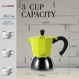 LAOION Stovetop Espresso Maker, 3Cup Moka Pot, Espresso Machine Compatible with Induction Cooktops, 150ml Stainless Steel & Aluminum Cuban Coffee Maker for Cafetera Cubana, Green