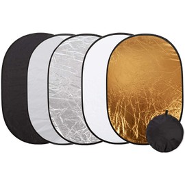 BOLLUMA 24"x35" Photography Light Reflector 5-in-1 Collapsible Multi Disc Lighting Reflectors with Bag, Translucent, Silver, Gold, White, and Black for Photo Studio Video