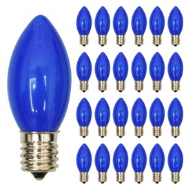 25 Pack C9 Blue Incandescent Bulbs, C9 Ceramic Blue Christmas Replacement Light Bulbs for Outdoor String Lights Hanukkah Chandelier Candles Decor, E17/C9 Intermediate Base, 7W Night Light Bulbs- Blue