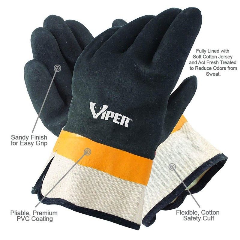Galeton Viper XL Double Coated PVC Gloves Safety Cuff Black