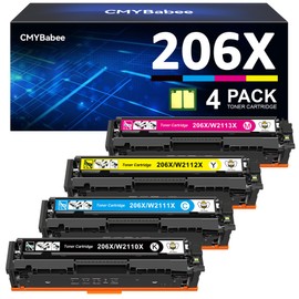 CMYBabee Compatible Toner Cartridge Replacement for HP 206X 206A for Color Laserjet Pro MFP M283fdw M283cdw M283fdn M282mw Pro M255dw M255nw M283 M255 Printer W2110X W2110A High Yield (BCMY, 4-Pack)