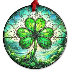 Irish Celtic Shamrock Ceramic Ornament, St Paddy's Day Hanging Ornament for Irish Family Friends, Lucky Shamrock, Irish Blessing Keepsafe Gift for Patrick's Day