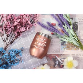 Toshiy Best Auntie Ever Tumbler Auntie Wine Tumbler Best Auntie Wine Tumbler with Straw Auntie Gifts for Auntie from Nephew Niece Tumbler Aunt Wine Tumbler 12 Ounce with Gift Box Rose Gold