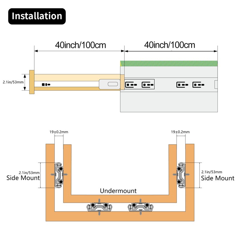 KCOLVSION 1 Pair 40 Inch 260 Lb Capacity Heavy Duty