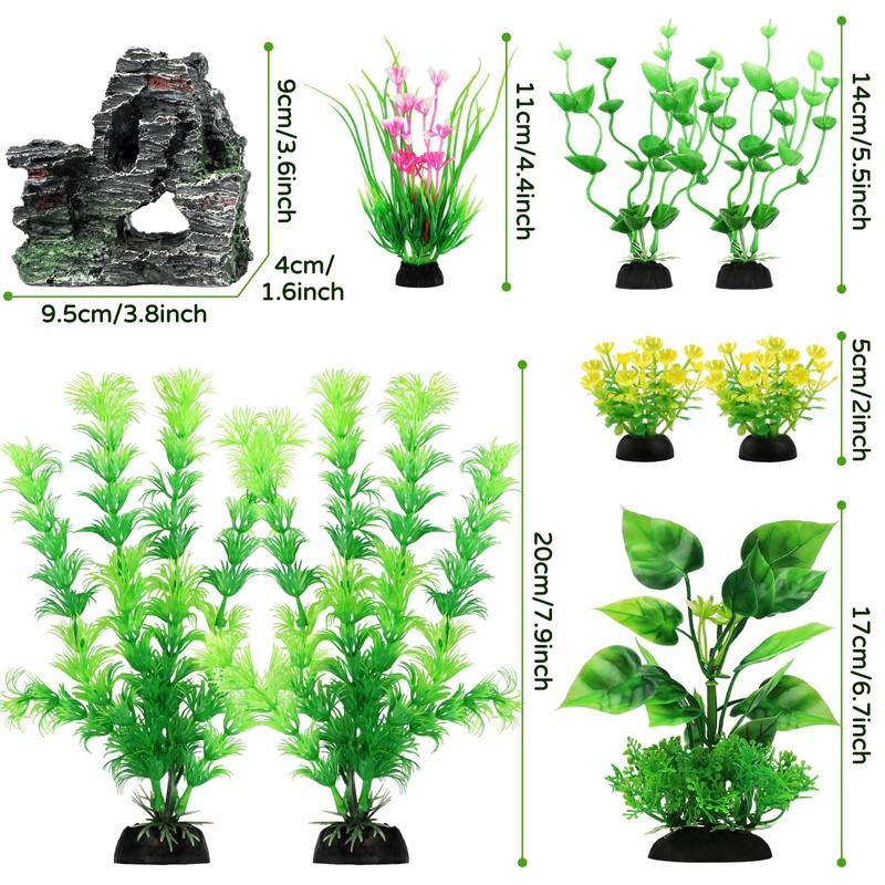 QUOZUO Fish Tank Accessories Artificial Plants, 9pcs Green Aquarium Decorations