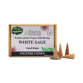 Bless-International White Sage 100%-Natural-Incense-Cones Handmade-Hand-Dipped Organic-Chemicals-Free for-Purification-Relaxation-Positivity-Yoga-Meditation The-Best-scents (60 Count)