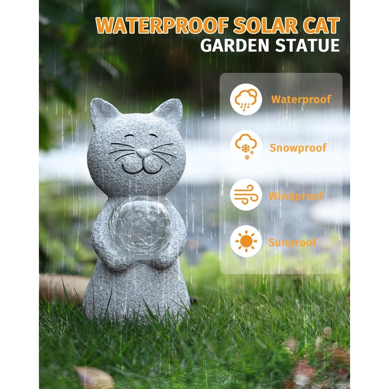 Solar Cat Outdoor Statues for Garden-Outside Decor
