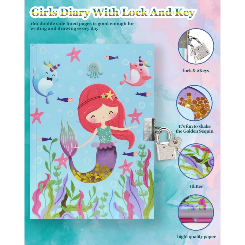 Mermaid Kids Stationery Set Cute Diary Covers With Lock Journal