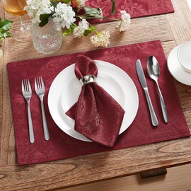 Elrene Home Fashions Caiden Elegance Damask Placemat Set of 4, 13" x 19", Cranberry