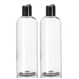 ljdeals 16 oz Clear Plastic Empty Bottles with Black Disc Top Caps, Squeezable Refillable Containers for Shampoo, Lotions, Cream and more Pack of 2, BPA Free, Made in USA