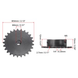 sourcing map Sprocket with 25 Teeth Type B Single Strand 1/4 Inch Pitch 8 mm Bore Black Oxide Carbon Steel C45 with 2 Adjusting Screws for ISO 04C