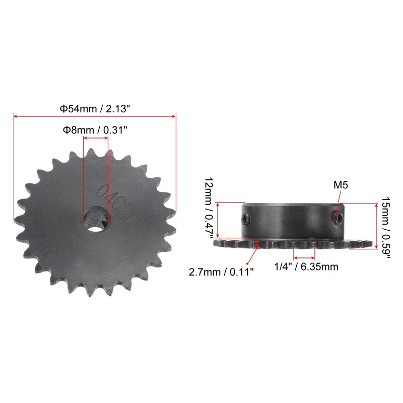 sourcing map Sprocket with 25 Teeth Type B Single Strand