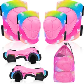 Knee Pads for Children, Elbow Pads, Wrist Guards with Drawstring Mesh Pocket, Adjustable Set for Girls Boys for Skating, Cycling, Rollerblading Scooter, 3-8 Years