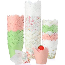 Havawish 500 Pcs Spring Tulip Cupcake Liners Flower Baking Cups Muffin Liners Greaseproof Cupcake Wrapper in Standard Size Tulip Paper Baking Cup for Wedding Birthday Baby Shower Party(Floral Style)