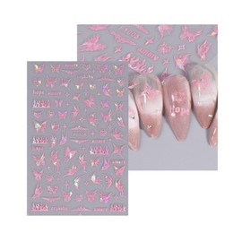 Pink Butterfly Nail Sticker Fire Flame Stars Self Adhesive Nail Decals Stickers F1005 Pink Nail Wraps Art Stickers Manicure Supplies for Women for Home Nails Full Long Lasting Easy Apply and Remove