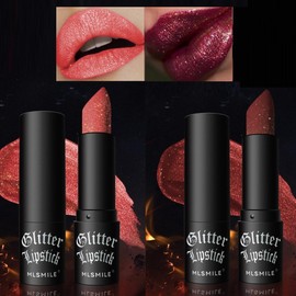 KARLOR Lipstick Set, 2 Pieces Lipstick Shiny Matte Lipstick Shimmering Lipstick 24 Hour Hold Waterproof Matte Lipstick with Glitter Indicator Diamond Lipstick (02+07)