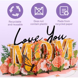 bcgwyep 3D Pop-up Greeting Card - Love You Mom Flower Pop-up Greeting Card, Birthday Card, Thank You Card, Includes Envelope and Note Label.(Style #A)