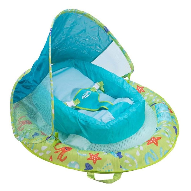 SwimWays Baby Spring Float with Adjustable Canopy, Green Octopus