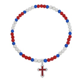 Ice Cross Pendant Baseball Necklace for Men Women - Rhinestone Bead Bling Choker - Trendy Team Jewelry (Red)