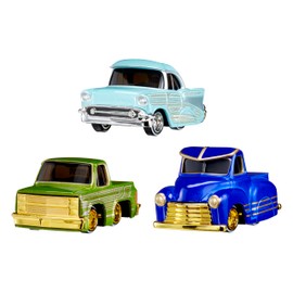 MGA Entertainment CarTuned 3 Pack Series 1 Cruizn Da BLVD & Drip'd 1957 Chevy Bel Air Kandy Light Blue Lowrider, 1987 Chevy C10 Truck Kandy Green Lowrider, 1953 Chevy Pickup Kandy Dark Blue Lowrider, Diecast, Ages 6+