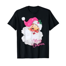 Vintage Pink Santa Claus Merry Christmas Pajamas Xmas Women T-Shirt