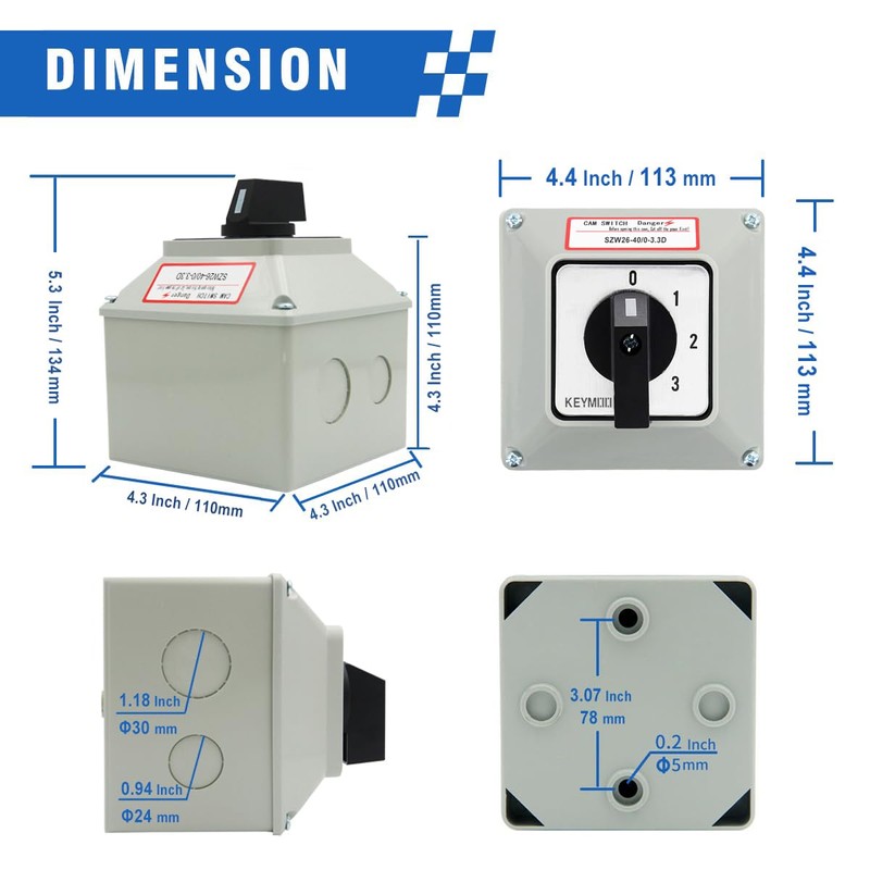 KEYMOO 40A Changeover Switch with Exterior Box, 4 Positions 3