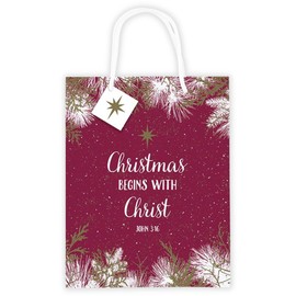 Christmas Begins with Christ John 3:16 Gift Bag, Bible Verse Christian Holiday Wrapping, Pack of 3