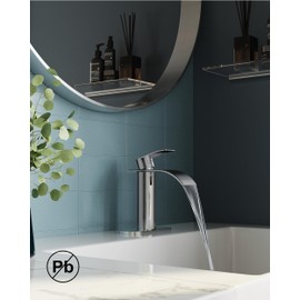 FORIOUS Waterfall Bathroom Faucet One Hole, Chrome Single Handle Bathroom Faucet for 1 or 3 Hole Sink with Metal Pop up Drain, Deck Plate, cUPC Hoses for Vanity, Rv Sink