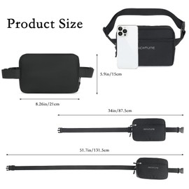 MICHTUNE Fanny Pack,Nylon Everywhere Belt Bag for Women Men,Fashionable Waterproof Waist Bag,Crossbody Bags with Adjustable Strap (Black)
