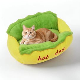 VIEFIN Cute Cat Beds for Indoor Cats, Soft Small Dog Beds, Washable Pet Beds for Puppy and Kitty, Funny Hot Dog Cat Beds, 22 X 18 inch