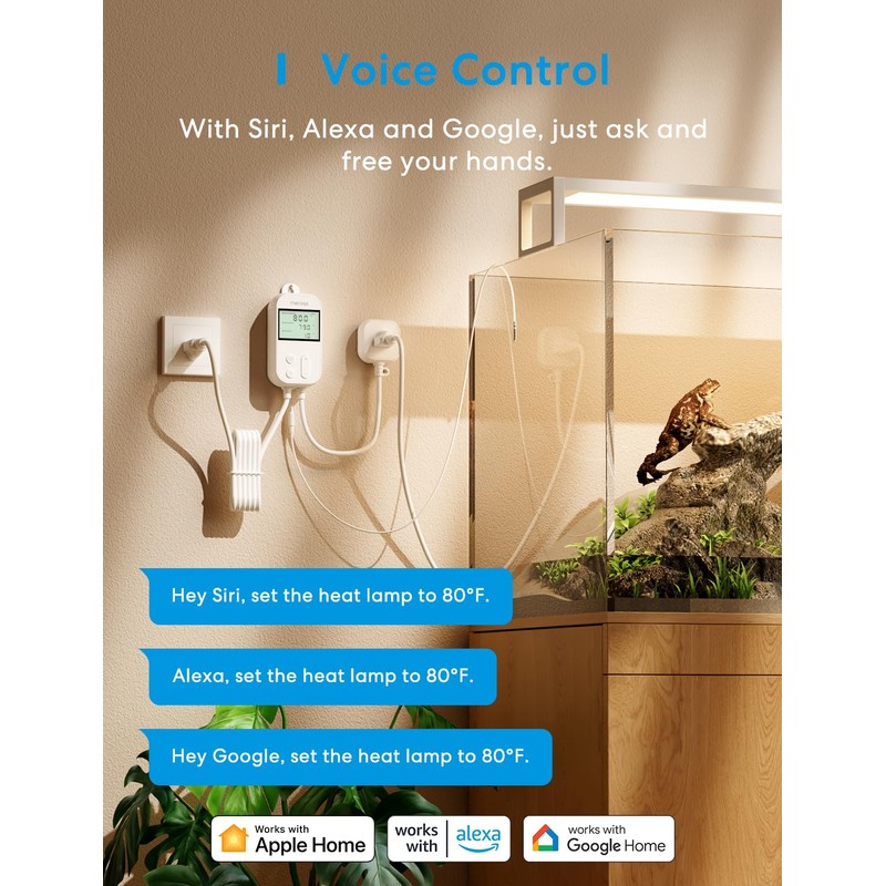meross Smart Temperature Controller 15A 1800W, Smart Wi-Fi Thermostat Controlled