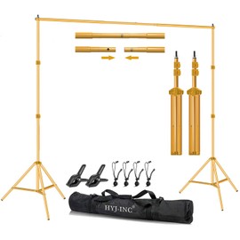 HYJ-INC 10ft x 7ft - Titanium Gold Adjustable Photography Backdrop Support System Photo Video Studio Background Stand Kit with Carry Bag for Portrait & Studio Photography