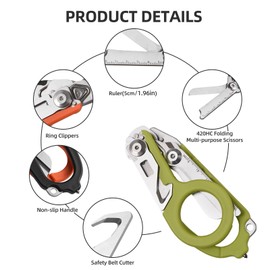 Trauma Shear Multi functional Pliers Tool Outdoor Camping Tools Emergency Shears Ruler Band Cutter Glass Breaker Folding Scissors Non-slip Grip