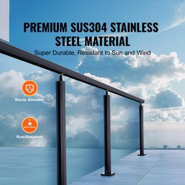 Happybuy 35.83" Glass Railing Clamp, 304 Stainless Steel Mounting Bracket for 0.39"-0.47" Tempered Glass, Balcony, Garden, Deck, Stair, Black
