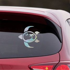 NBFU Tropical Palm Trees Sea Turtle 1 (Hologram) (Set Of 2) Premium Waterproof Vinyl Decal Stickers For Laptop Phone Accessory Helmet Car Window Bumper Mug Tuber Cup Door Wall Decoration