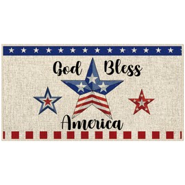 Dlzdn 4th of July Patriotic Blue Red Star Door Mat Independence Day Memorial Day Non-Slip Rubber Backed Entryway Rugs for Indoor Outdoor Entrance Floor 16 x 30 Inch