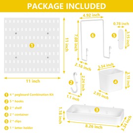 VIGIND Pegboard Combination kit, 4 Pegboards and 12 Accessories Modular Hanging for Wall Organizer,Suitable for Wall Storage,Crafts Organization,Decorative Display,11''x11'' Each