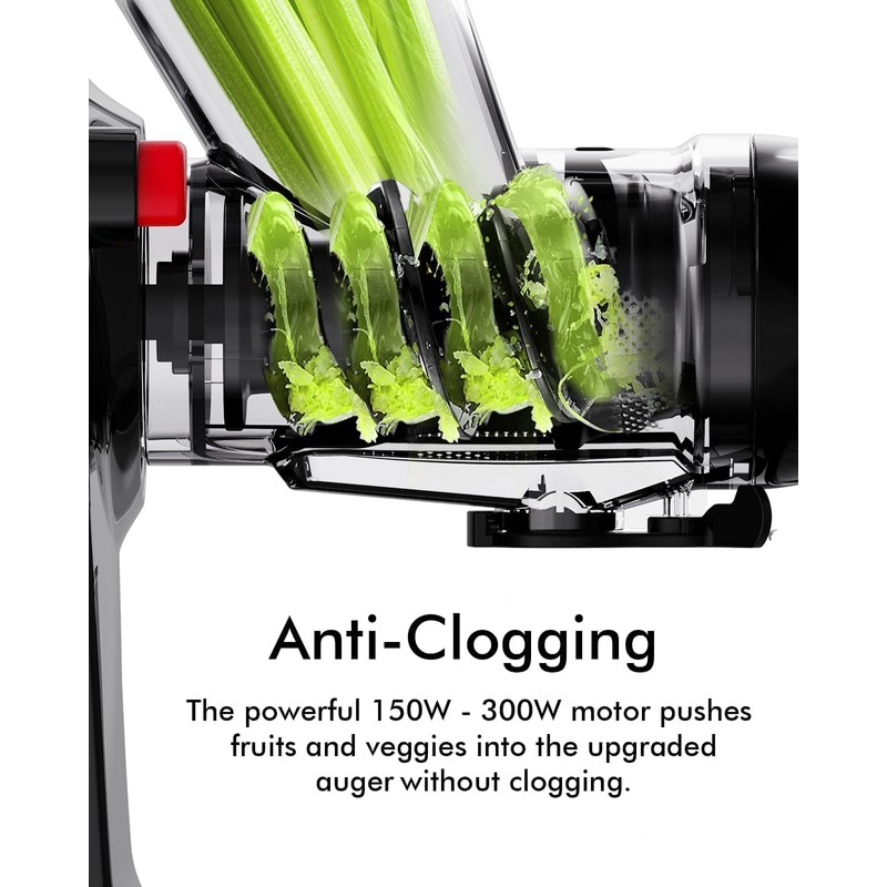 Masticating Juicer - Cold Press, Dual Mouth, Anti-Clog, Quiet, BPA-Free,