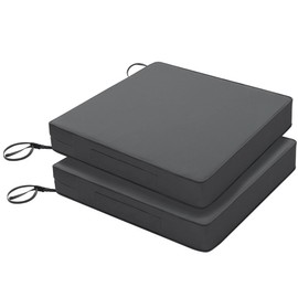 Favoyard Patio Chair Cushions 20 x 20 x 3 Inch Waterproof Outdoor Seat Cushions for Patio Furniture 3-Year Color Fastness Garden Sofa Couch Pads with Handle & Adjustable Straps Set of 2, Dark Grey