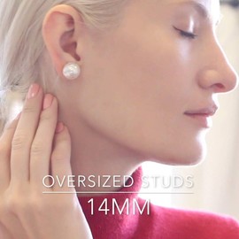 Humble Chic - arete de perlas de imitación grandes para mujer, de gran tamaño, clásicos, redondos, hipoalergénicos y seguros para orejas sensibles, Metal, Perla sintética