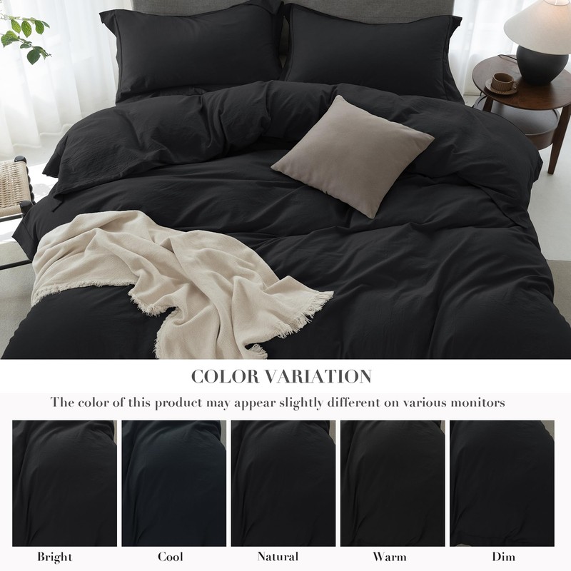 ELIMMO King Duvet Cover - 3 Piece 100% Washed Cotton