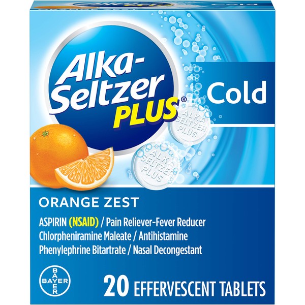 Alka-Seltzer Plus Cold Medicine, Orange Zest Effervescent Tablets with Pain