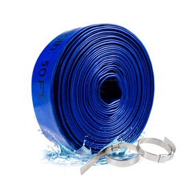 ZYfire Pool Backwash Hose with 2 Clamps - 1-1/2" x 50 FT PVC Lay Flat Discharge Hose Heavy Duty Reinforced Pool Hose Weather and Burst Resistant for Pool Drain, Sump Pump, Pool Filter
