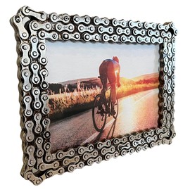 Top Brass Bicycle/Motorcycle Chain Picture Frame 5" X 7" Photo - Faux Bike Chain