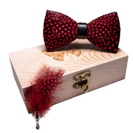 JEMYGINS Red Feather Bow Tie Leather Bow tie and Brooch Sets for Men(3)