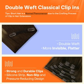 Full Shine Hair Extensions Real Human Hair Clip ins Dark Brown Ombre Walnut Brown Mix Caramel Blonde Seamless Clip in Hair Extensions Human Hair Double Weft Real Hair Clip in Extensions 18 Inch 7 Pcs