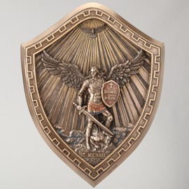 Veronese Design 10 Inch Saint Michael Crested Shield Cold Cast Resin Bronze Finish Wall Sculpture