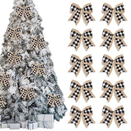 Estivaux 10 PCS Christmas Bows for Wreath, Xmas Wreath Bows White Black Buffalo Plaid Bow Winter Holiday Burlap Craft Bow Xmas Farmhouse Tree Bows for Basket Christmas New Year Party Decorations