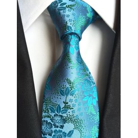 Corbata de boda floral para hombre, diseño de jacquard, diseño de lujo, para hombre, Floral Teal Blue, Talla única